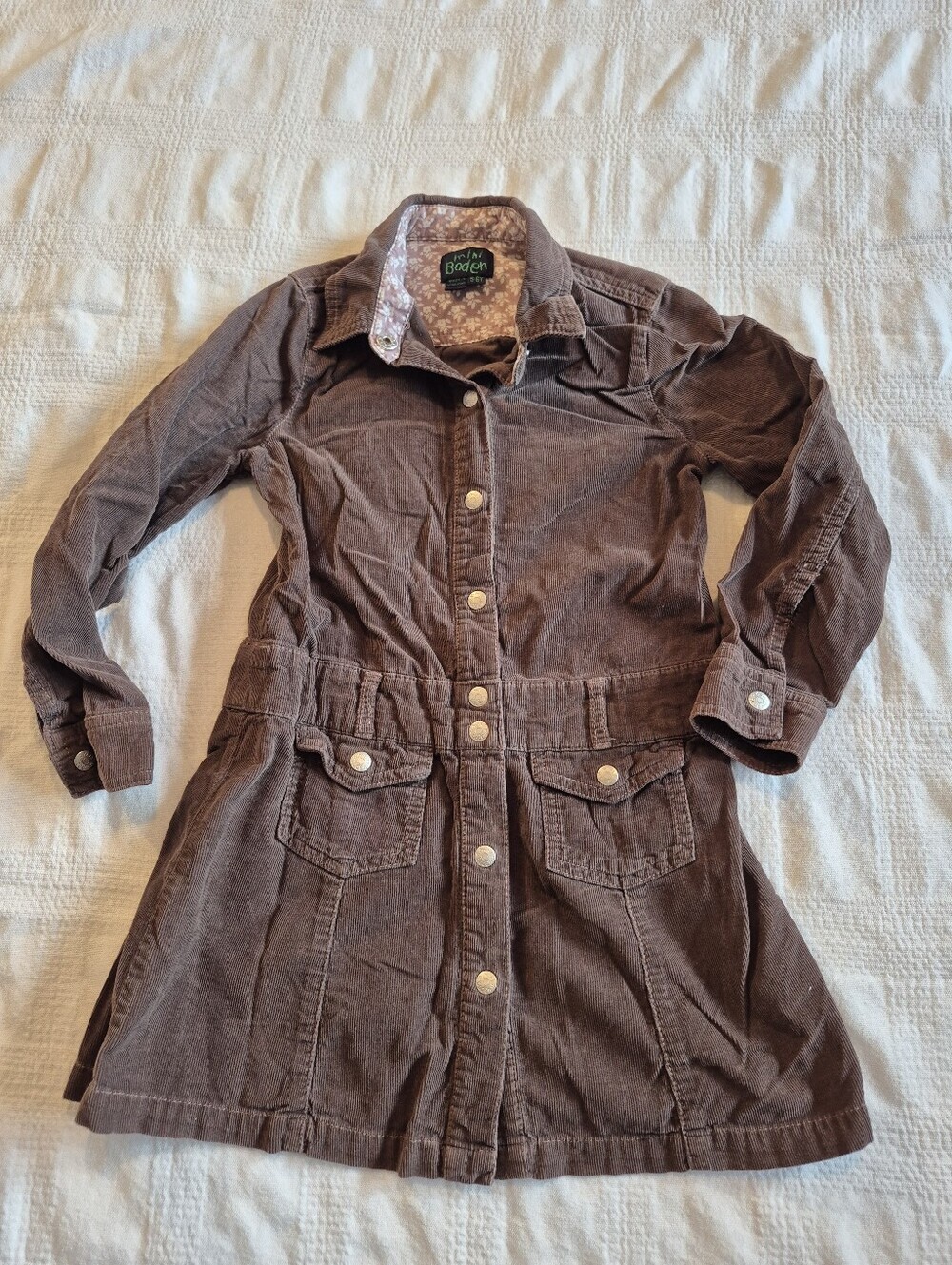Mini Boden girls size 5-6 years brown corduroy long sleeve dress VGUC
